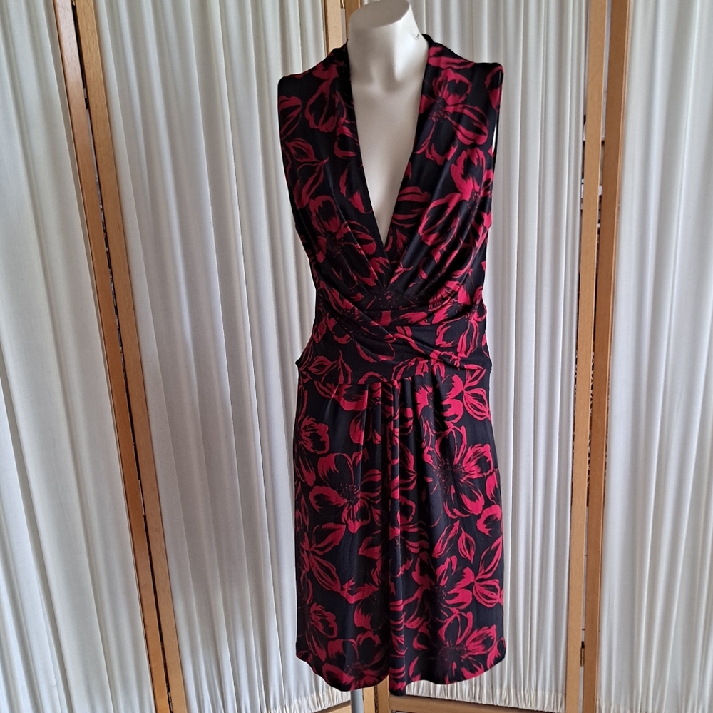 Norma Kamali black waist wrap tie floral dress